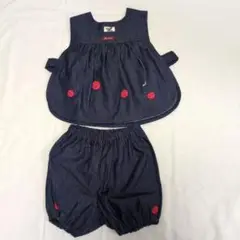 【新品】てんとう虫刺繍 ダークデニムベストとパンツ