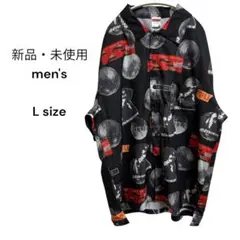 【新品・未使用】men's　柄シャツ　Lサイズ　黒×写真　タグあり
