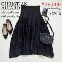 ◆新品◆クリスチャンオジャール◆ジャガードレースフレアスカート◆黒◆ロング◆M
