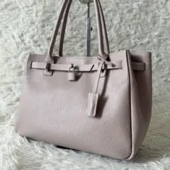 【傳濱野】ミーティア　皇室御用達 ハンドバッグ　ピンク　シボ革 シルバー金具