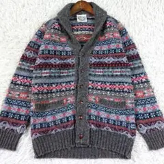 美品 Jamieson’s フェアアイル柄 胡桃ボタン ウールニットカーディガン