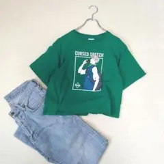 【GU/ジーユー】呪術廻戦 コラボプリントTシャツ　狗巻棘『M』グリーン　アニメ