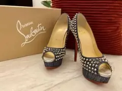 美品Louboutin クリスチャンルブタン デニム スタッズ パンプス