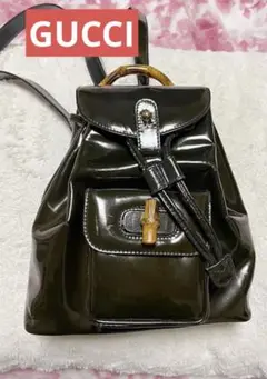 GUCCI アンティークリュックサック濃モスグリーン黒