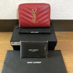美品 イヴサンローラン 折りたたみ 二つ折り 財布 キャビアスキン 赤