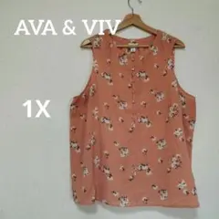 AVA & VIV 花柄ノースリーブシャツ 【1X】総柄