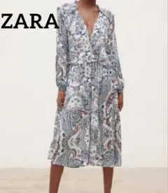 ✨美品✨ZARA ペイズリープリントミディ丈ワンピース　S