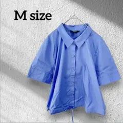 半袖 シャツ 【M】 くすみ ブルー 裾リボン シンプリーヴェラヴェラウォン