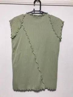 Riche glamour メローリブトップス フレンチスリーブ ライトグリーン