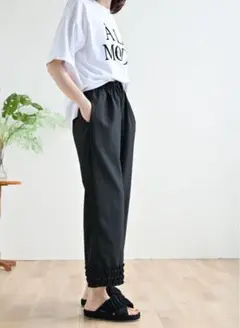 しまむら MUMU&Co. 裾3段フリル付き ステテコ 8分丈 黒 M