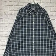 ブルックスブラザーズ長袖シャツ！ネイビーグリーンチェックL ロゴ刺繍 825
