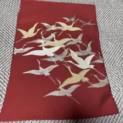 赤い鶴刺繍生地