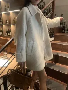 ボアダブルボタンコート ホワイト