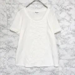セニノン◆花柄刺繍トップス/日本製 コットン Uネック 半袖 きれいめ 伸縮性有