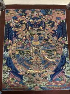 【仏】　★ 仏教 彩絵六道輪廻図掛軸 ★　清朝期　曼荼羅 刺繍表装　布本仏画 仏】 ☆ 仏教 彩絵六道輪廻図掛軸 ☆ 清朝期 曼荼羅 刺繍表装 布