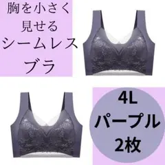 胸を小さく見せるブラ　ナイトブラシームレス　ノンワイヤー超薄手　4Lパープル2枚