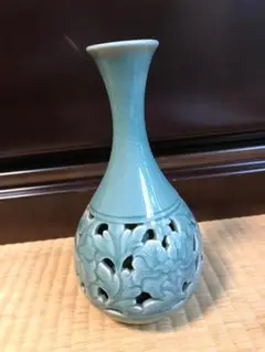峯岩　青磁花瓶 Yahoo!オークション - 峯岩窯 高麗青磁 壺 つぼ 鶴 高さ約32cm