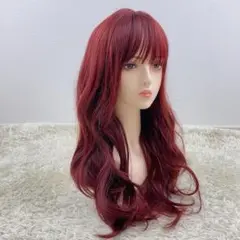 新品♡フルウィッグ ロング カール レッド 赤髪 医療用 コスプレ ウェーブ