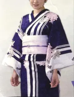 タグ付き　新品級美品　SUIREN 浴衣　花柄　紫系　フリーサイズ　綿