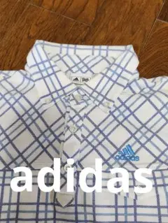 美品　adidas チェック柄 ポロシャツ ホワイト/ブルー