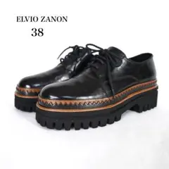 美品✨エルビオザノン　ELVIO ZANON ブラックレザー厚底ローファー ELVIO ZANON エルビオザノン 厚底ローファー レザーシューズ