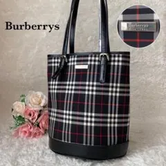 バーバリーブルーレーベル トートバッグ ノバチェック ロゴプレート レザー