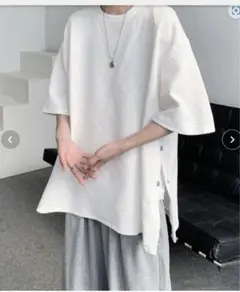 サイド スリット ボタン ハーフスリーブ Tシャツ