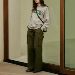 【soerte】ソエルテ　ワイドストレート　ミリタリー　カーゴパンツ　カーキ　3