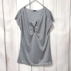 【ルスーク】LE SOUK Vネック 半袖Tシャツ　ボーダー　黒／白　Mサイズ