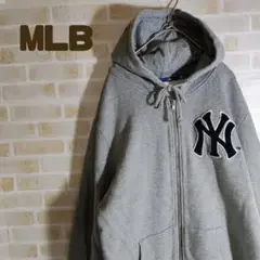 MLB パーカー ジップアップ ヤンキース XL フード パイル地