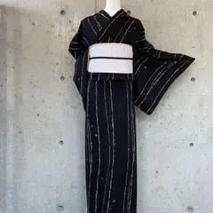 正絹 上質な小紋 縞柄 可愛い八掛 黒 袷