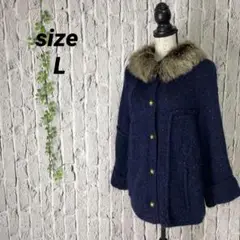 vintage ヴィンテージ ファーコート 絹 モヘヤ混 ウール ハーフコート紺