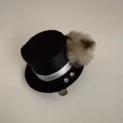 ペット用黒いフェルトハット（ファー付き）