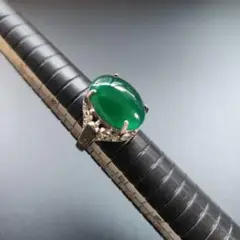 10号 ビンテージ 緑石シルバー鍍金リング
