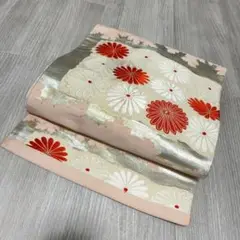 【N413】 名古屋帯 名古屋仕立て ピンク 着物・小紋・紬やリメイクなどに
