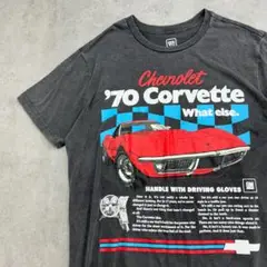 シボレー　スポーツカー　チェッカーフラグ　gm　Tシャツ　古着　グレー　XL