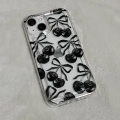 iPhone14 ケース クリア チェリー リボン さくらんぼ柄