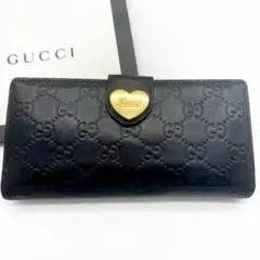 グッチ 長財布 シマ ラブリーハート Wホック レザー ブラック ユニセックス