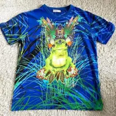 ETRO エトロ Tシャツ カエルプリント L メンズ コットン 総柄 ブルー