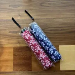 【2本セット】新品 晴雨兼用折りたたみ傘 花柄 赤青50cm UVカット99%