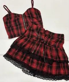 赤チェック セットアップ SHEIN 2点セット パンク
