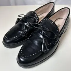 美品 ZARA キルト タッセル ローファー 42 ZARA】［厚底 ローファー］キルトタッセル フリンジ 黒 36
