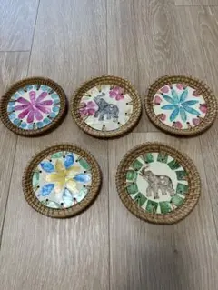 ベトナム　雑貨 工芸 ラタン シェル 貝 コースター