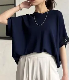 ＊シェトワ＊半袖ニット＊5分袖プルオーバー＊ネイビー
