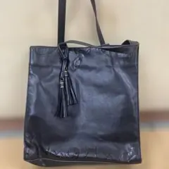 umgnid タッセル付きレザーブラックトートバッグ