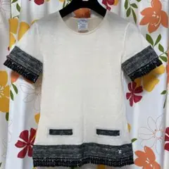 CHANEL 薄手 ツイード切替 カシミヤ ニット カットソー 38