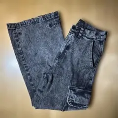 CLEL ミリタリー フレアカーゴデニムパンツ ブラック系 グレー Sサイズ