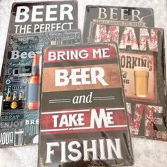 未使用 アメリカン ブリキ看板 昭和レトロ BOSSAM ビール 5枚セット