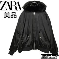 【美品】ZARA ザラ フード ファー切替 ボンバージャケット MA-1 黒