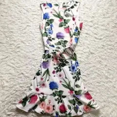 【美品】カルバンクライン 花柄 ノースリーブ ワンピース リボン ベルト